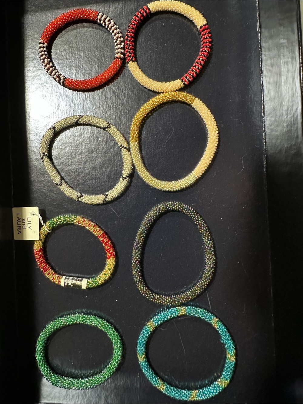 Handmade Beaded Stretch Bracelet Stack - Multicolor, red,black,teal, Lily &Laura